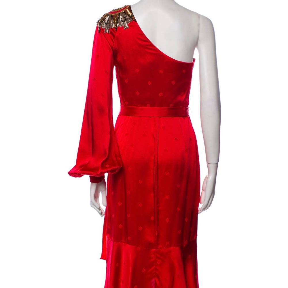 Temperley London Scarlet One Shoulder Dress with Gold Detail - Picture 4 of 8
